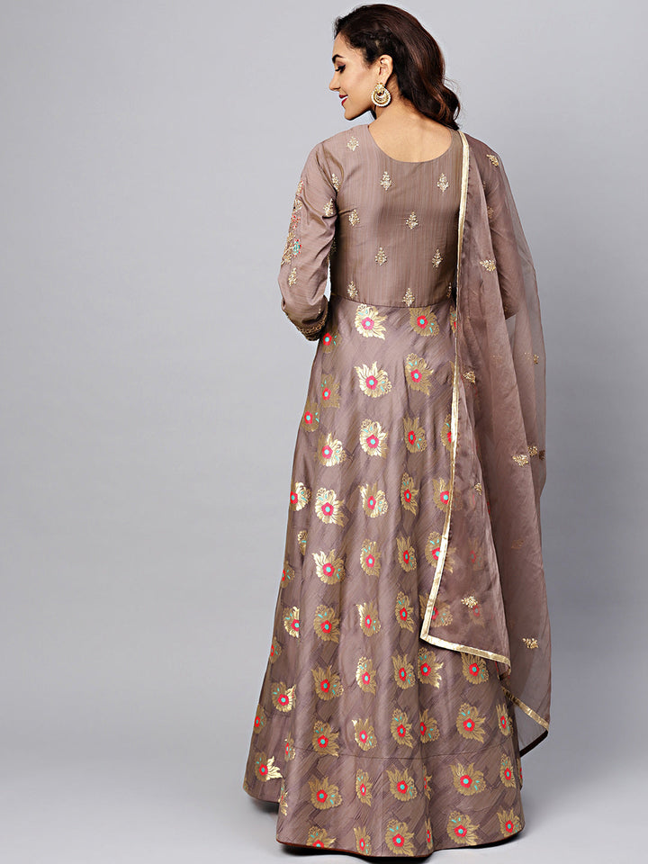 Banarasi Woven Gown with Zari Embroidered Dupatta