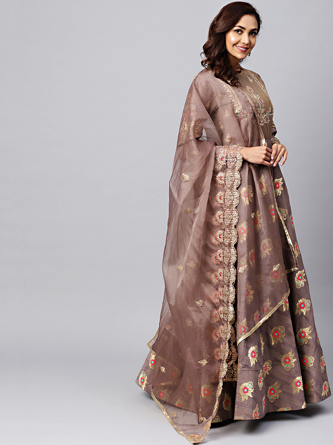 Banarasi Woven Gown with Zari Embroidered Dupatta