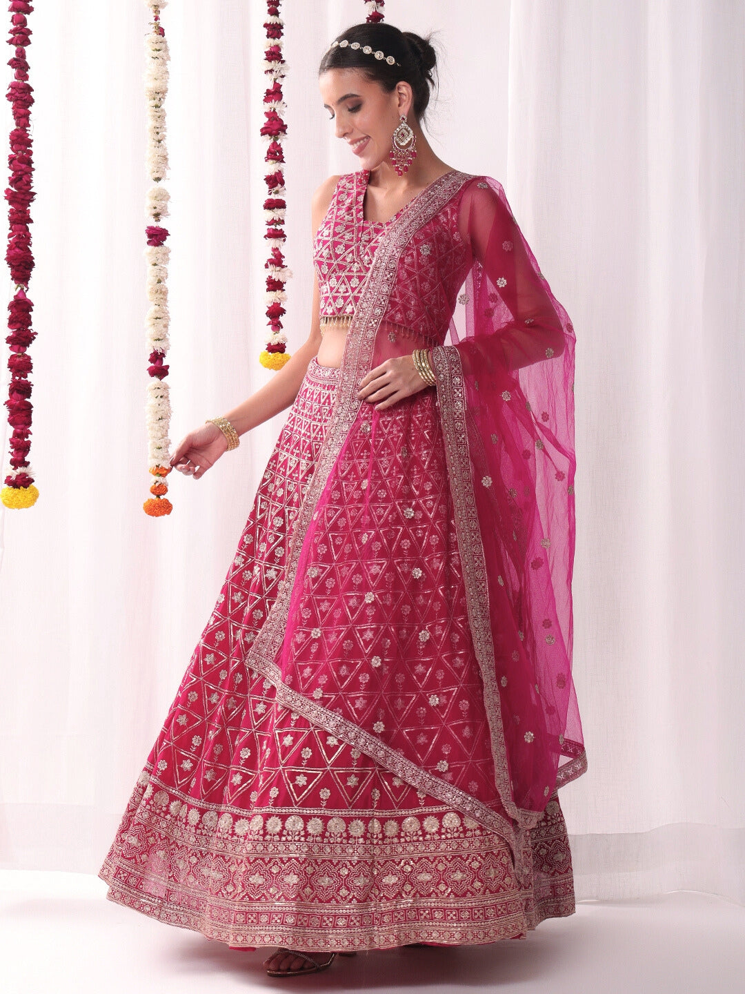 Sequinned Lehenga Set with Tassled Choli