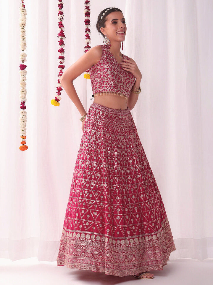Sequinned Lehenga Set with Tassled Choli