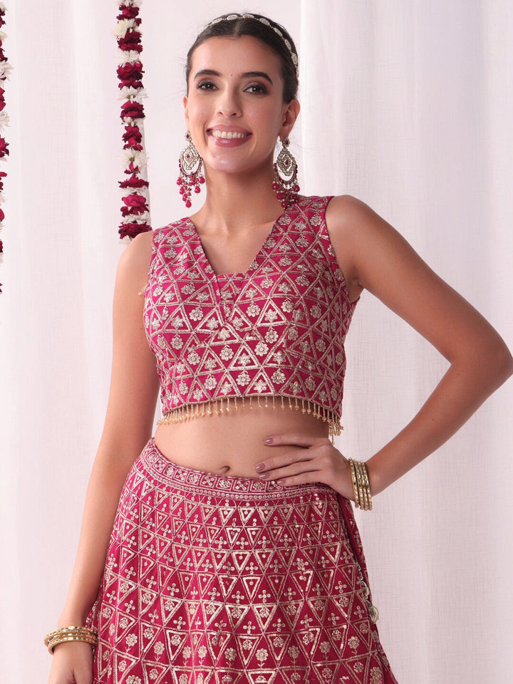 Sequinned Lehenga Set with Tassled Choli