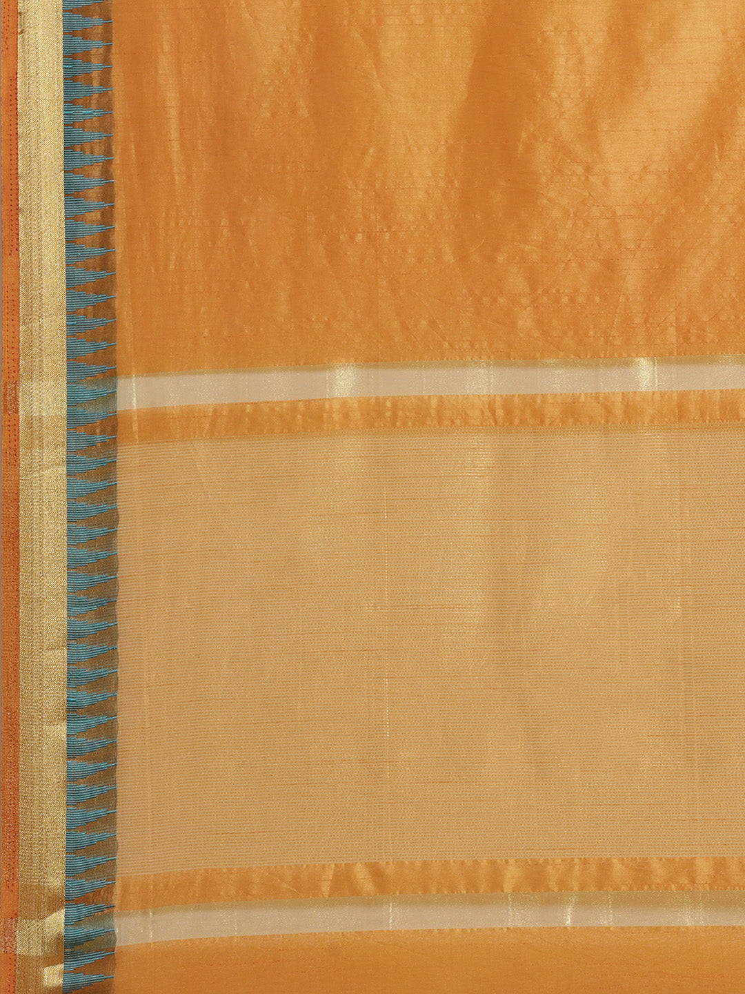 Mustard Narayan Peth Handloom Chanderi Saree with Temple Gold Zari & Resham Weaving