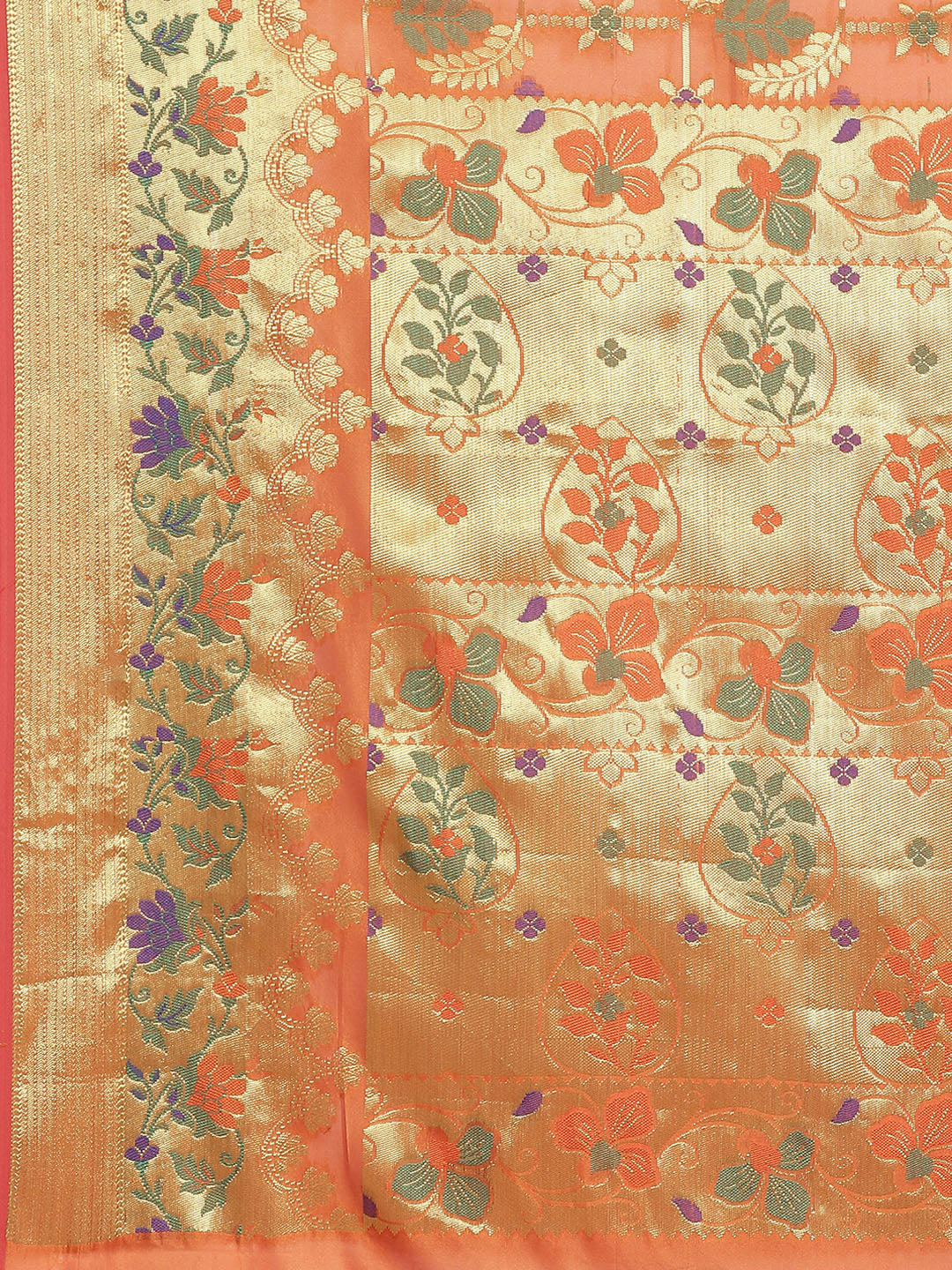 Banarasi Chanderi Saree with Gold Zari & Resham Artistic Motifs & Floral Woven border