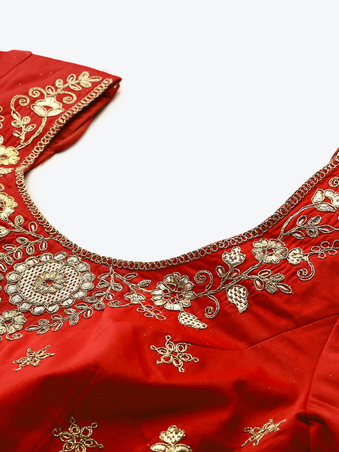 Red Bridal Semi-stitched Lehenga Set with Mughal Motif Embroidery & Crystal Embellished