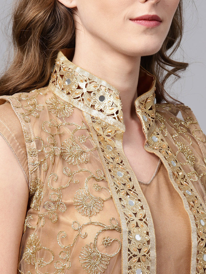Embroidered Layered Kurta Set with Mirror Embellishments and Jacket