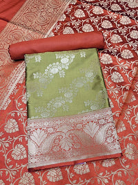 Chhabra 555 Banarasi Silk Dress Material with Contrast Color Weaving & Leheriya Paisley Pattern