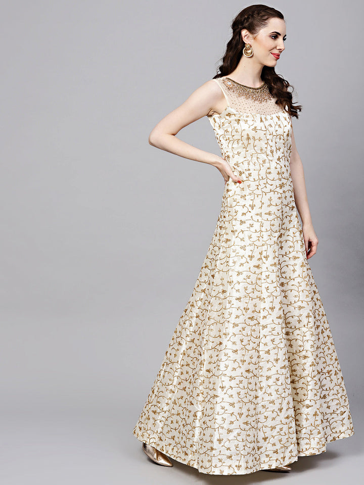 Silk Floor Length Flared Suit with Zari Embroidery
