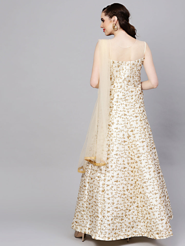 Silk Floor Length Flared Suit with Zari Embroidery