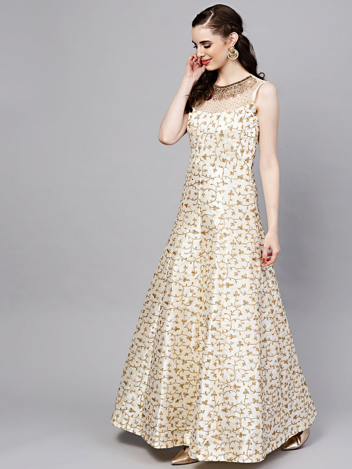 Silk Floor Length Flared Suit with Zari Embroidery
