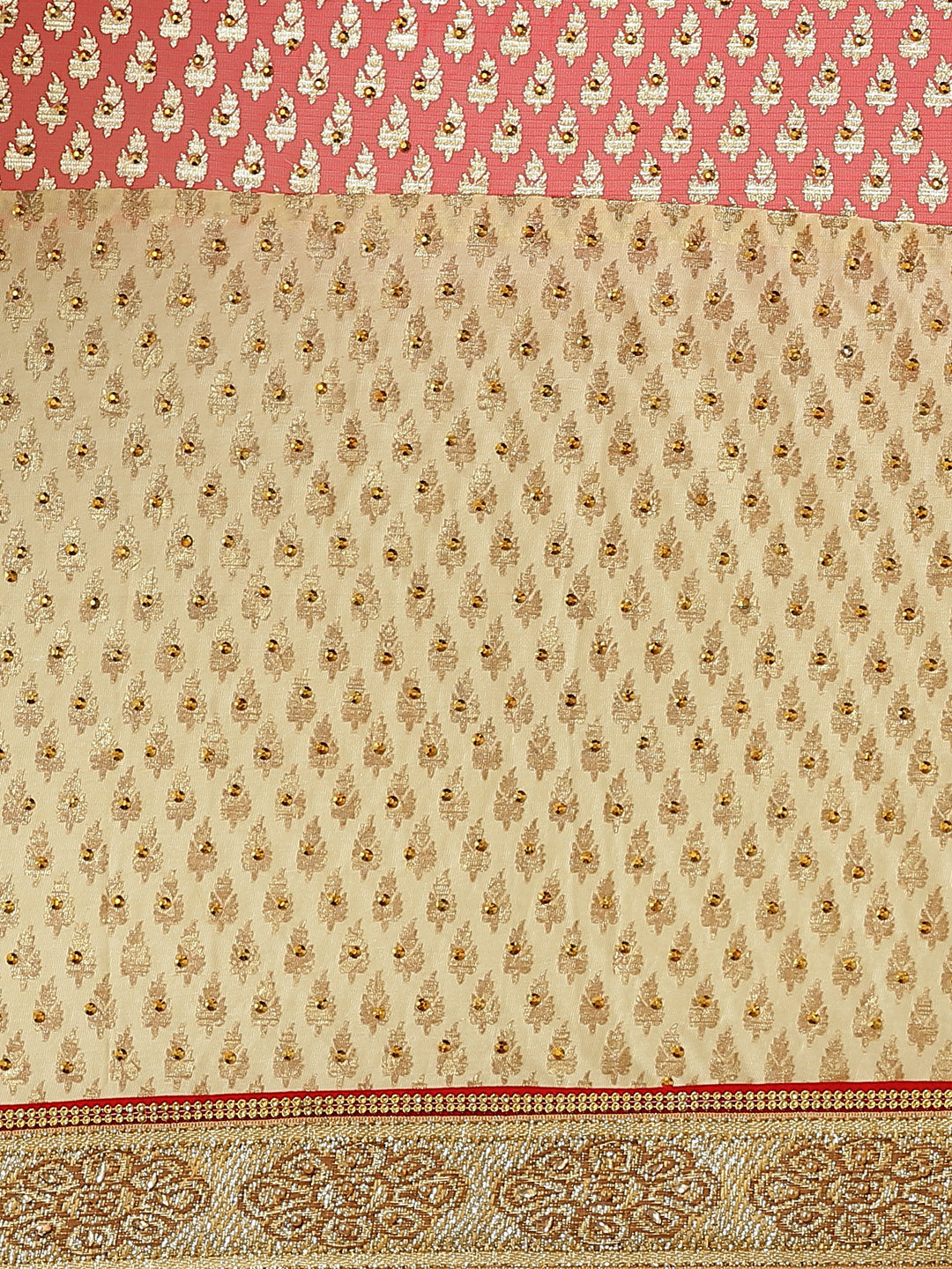 Foil print Beige Coral Traditional Stone Embellished Saree with Fancy Border
