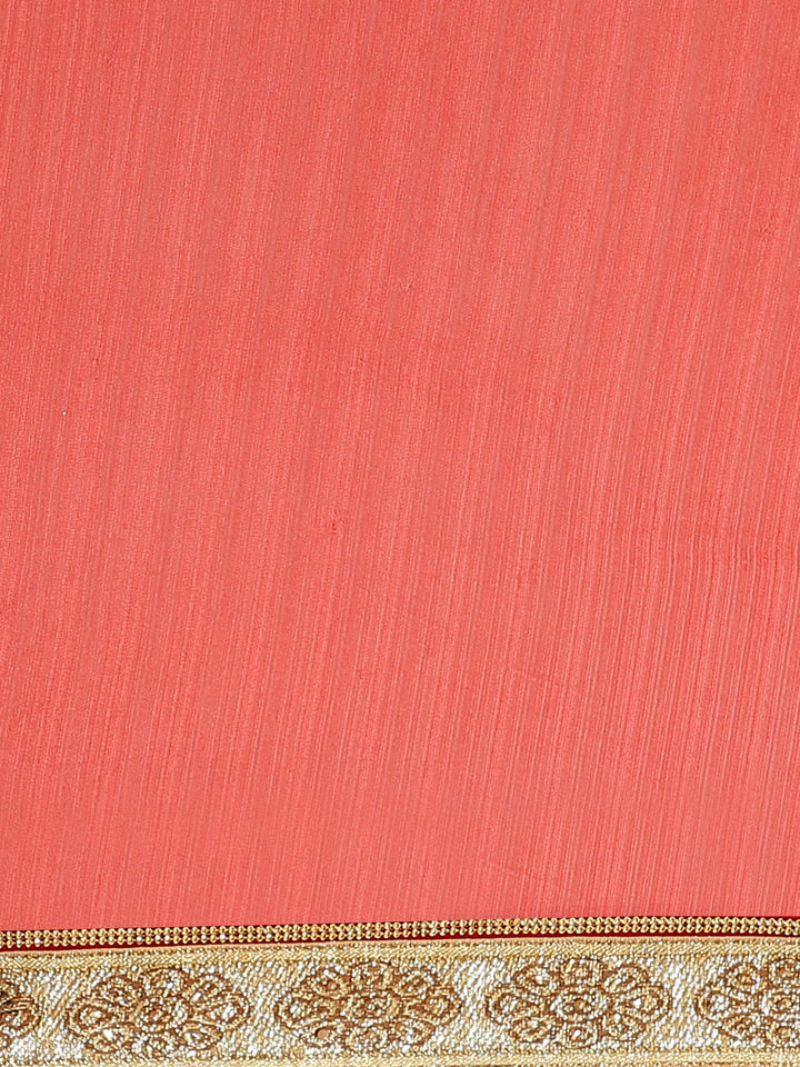 Foil print Beige Coral Traditional Stone Embellished Saree with Fancy Border