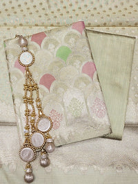 Chhabra 555 Meeanakari Weaving Banarasi Dress Material with Scalloped pattern & Jhallar Dupatta