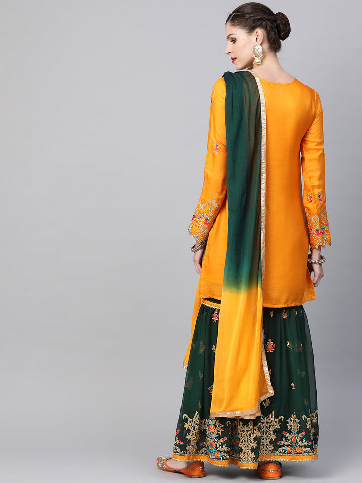 Embellished Kurta Sharara Set with Zari and Resham
