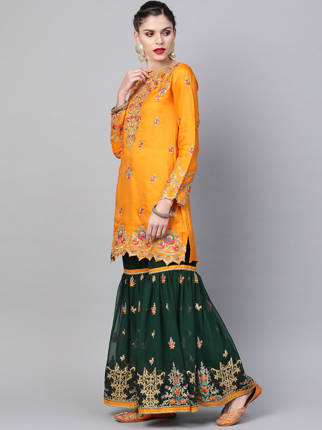 Embellished Kurta Sharara Set with Zari and Resham
