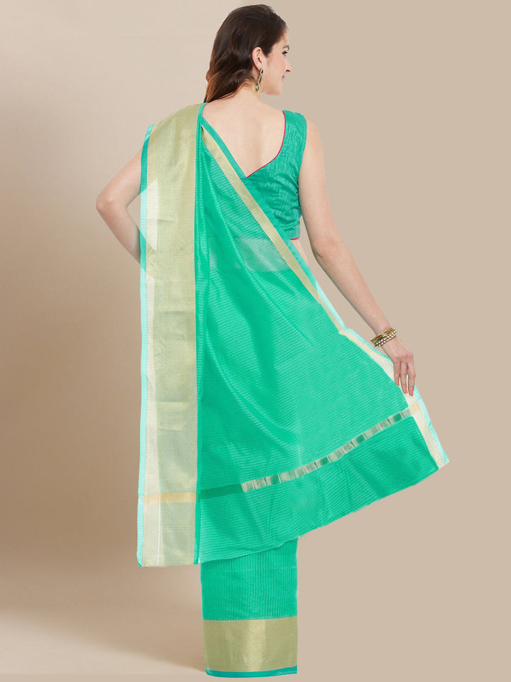 Teal Chanderi Silk Kota saree with Broad Gold border