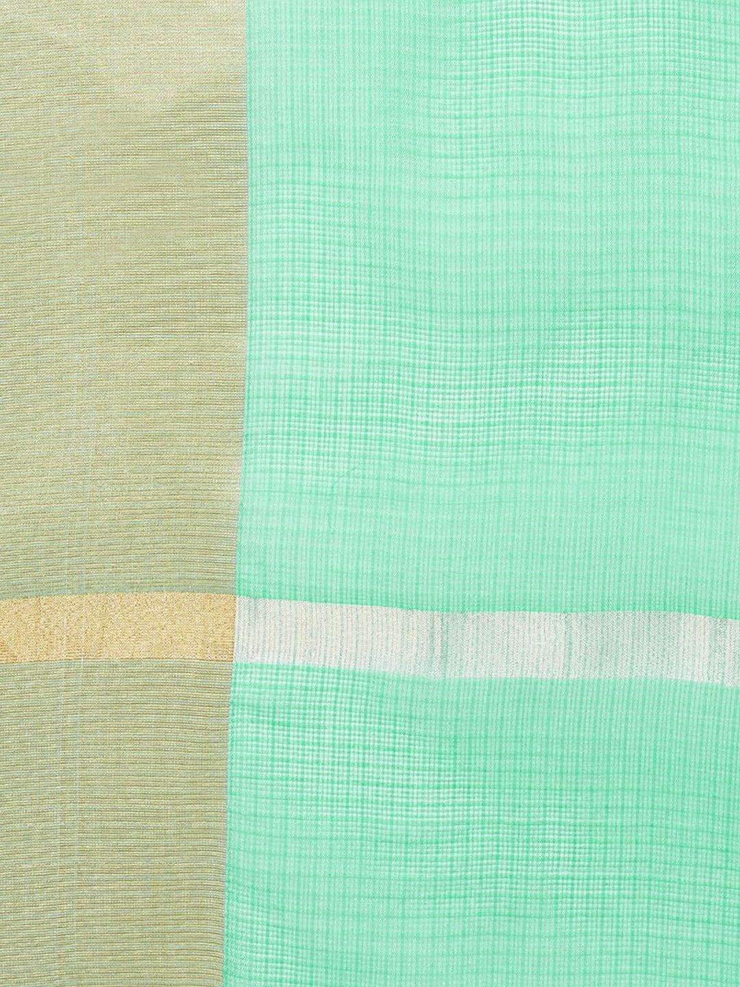 Teal Chanderi Silk Kota saree with Broad Gold border
