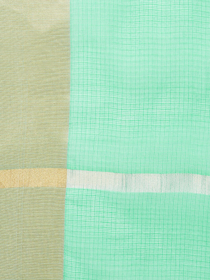 Teal Chanderi Silk Kota saree with Broad Gold border