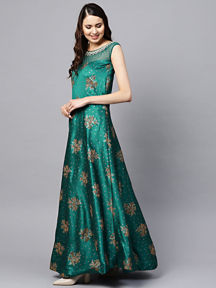 Anarkali Kurta Set with Pearl Embellishments and Foil Print