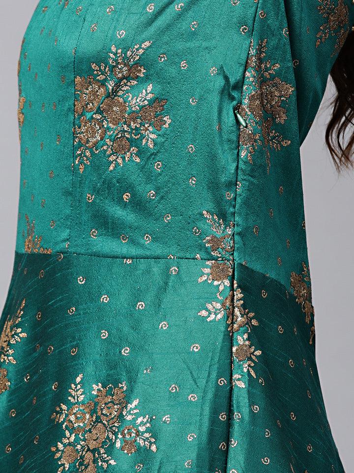 Anarkali Kurta Set with Pearl Embellishments and Foil Print
