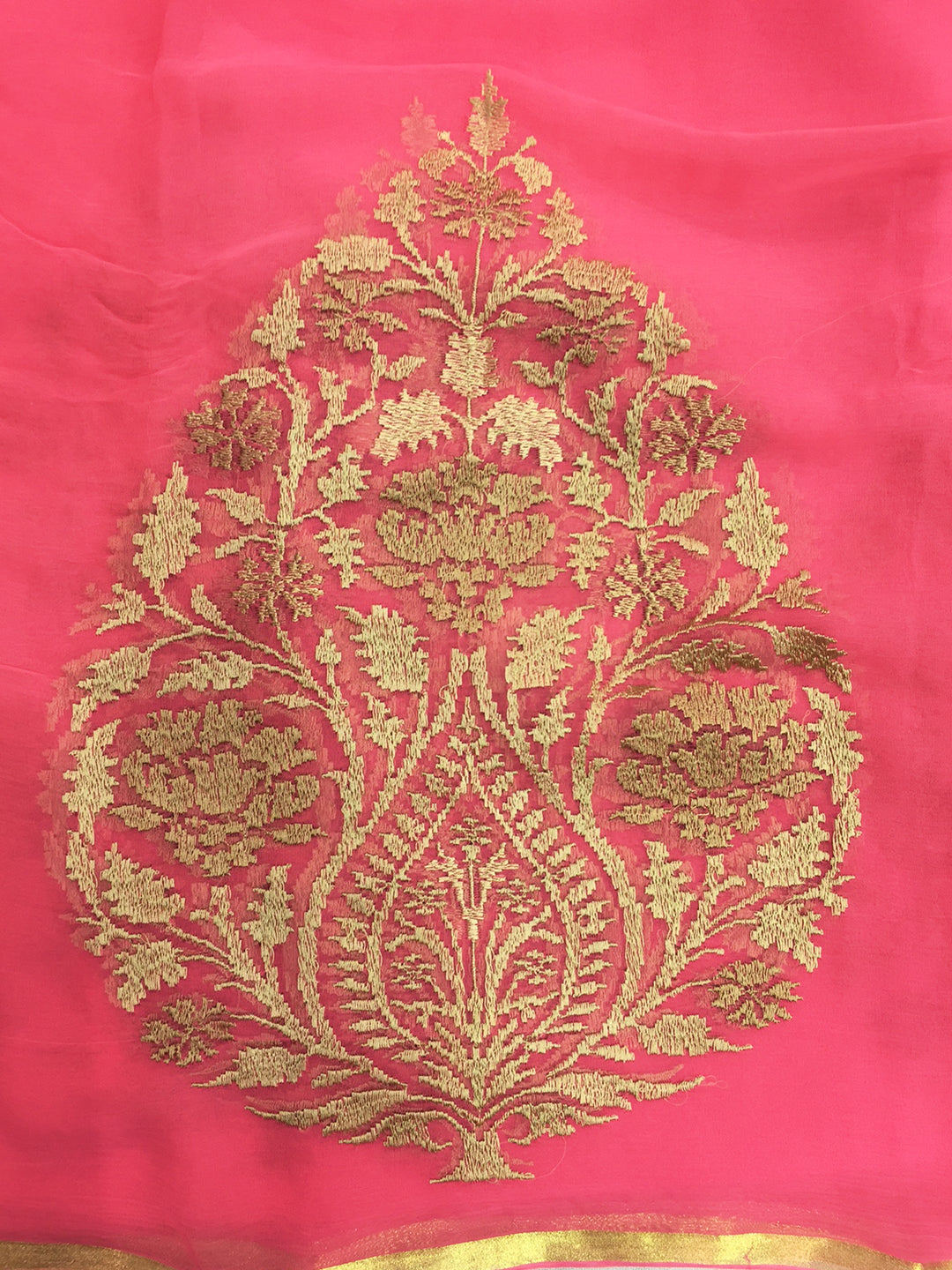 Pink Chiffon Light Weight Saree with Resham Embroidered Tropical Motifs