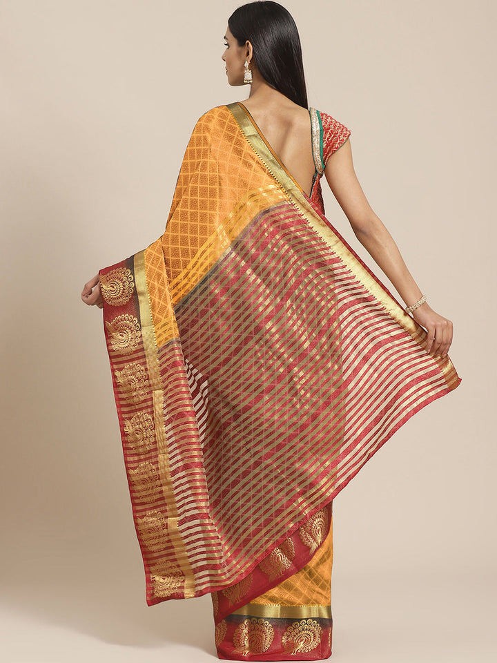 Traditional Banarasi Saree with Contrast peacock motif woven border