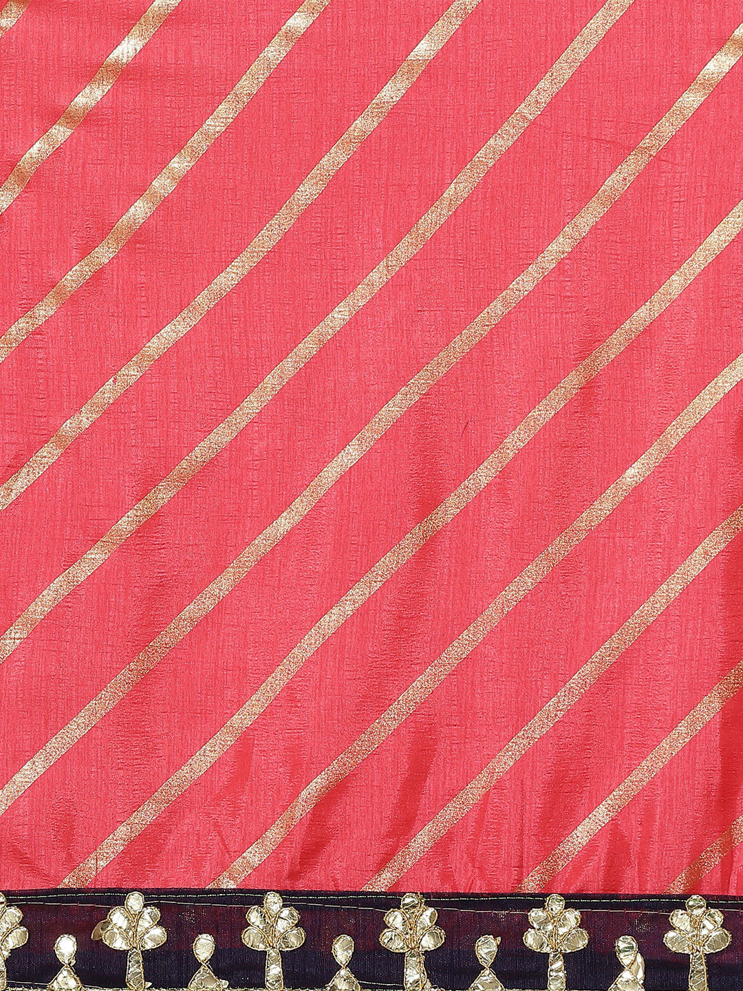 Gajari Pink Foil print Leheriya Saree with Gotapatti Embroidery Border