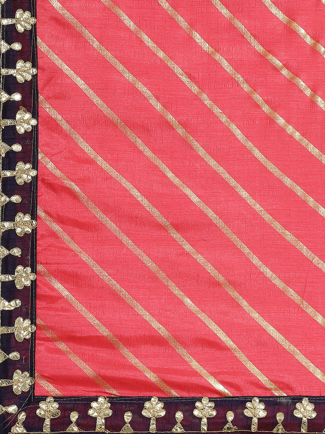 Gajari Pink Foil print Leheriya Saree with Gotapatti Embroidery Border