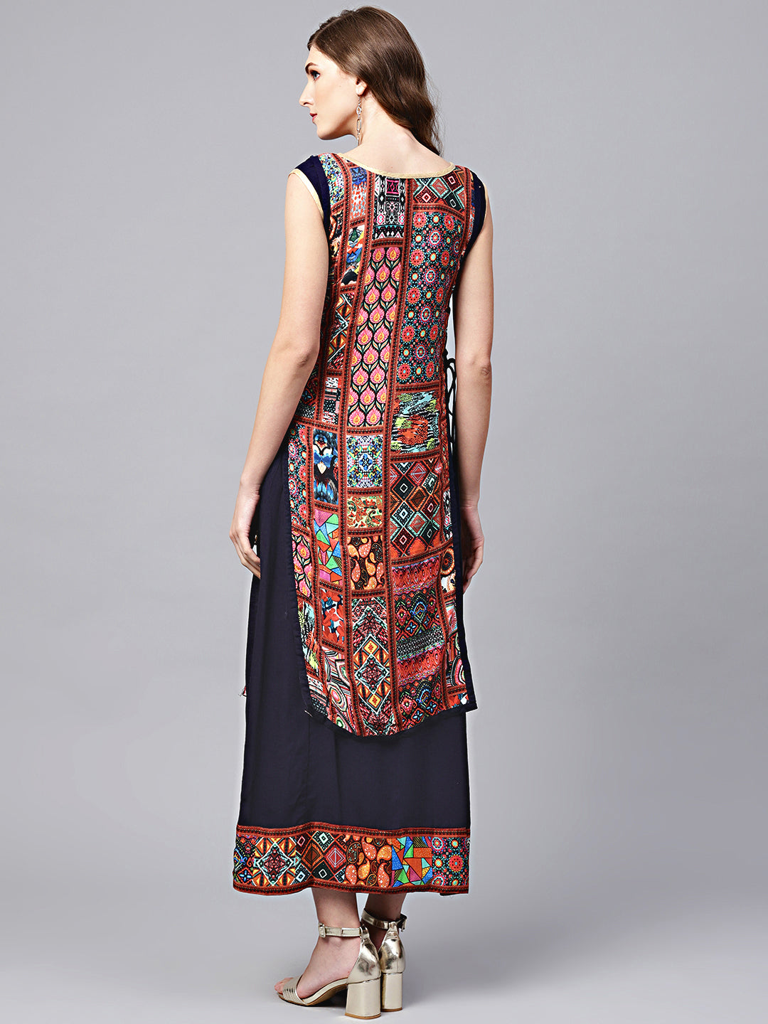 Tribal Pattern Layered Dress with Crystal Embellishments