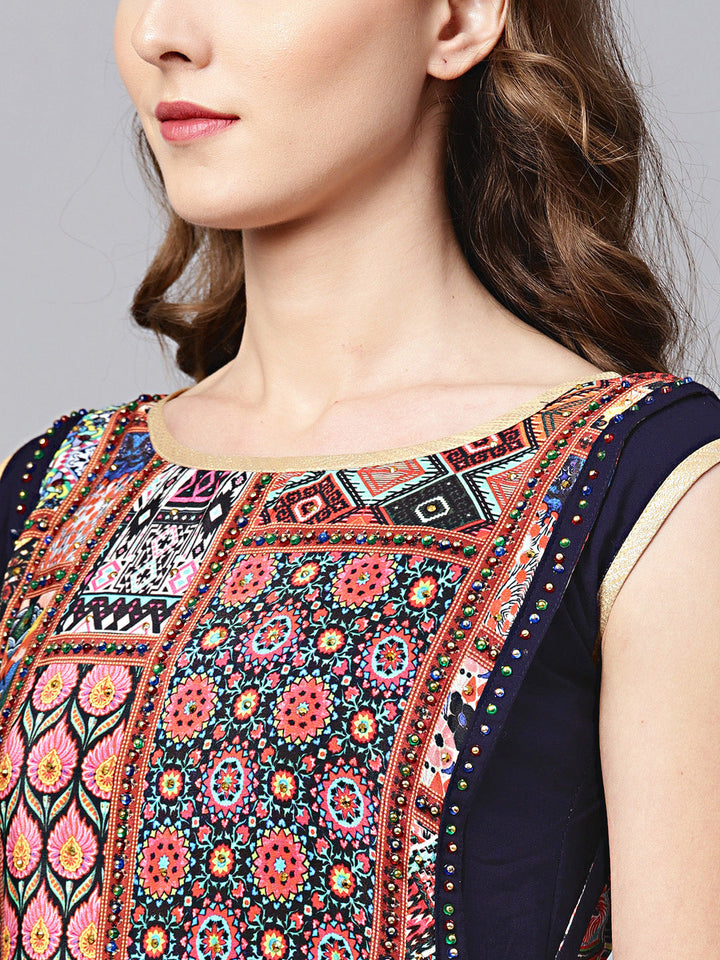 Tribal Pattern Layered Dress with Crystal Embellishments