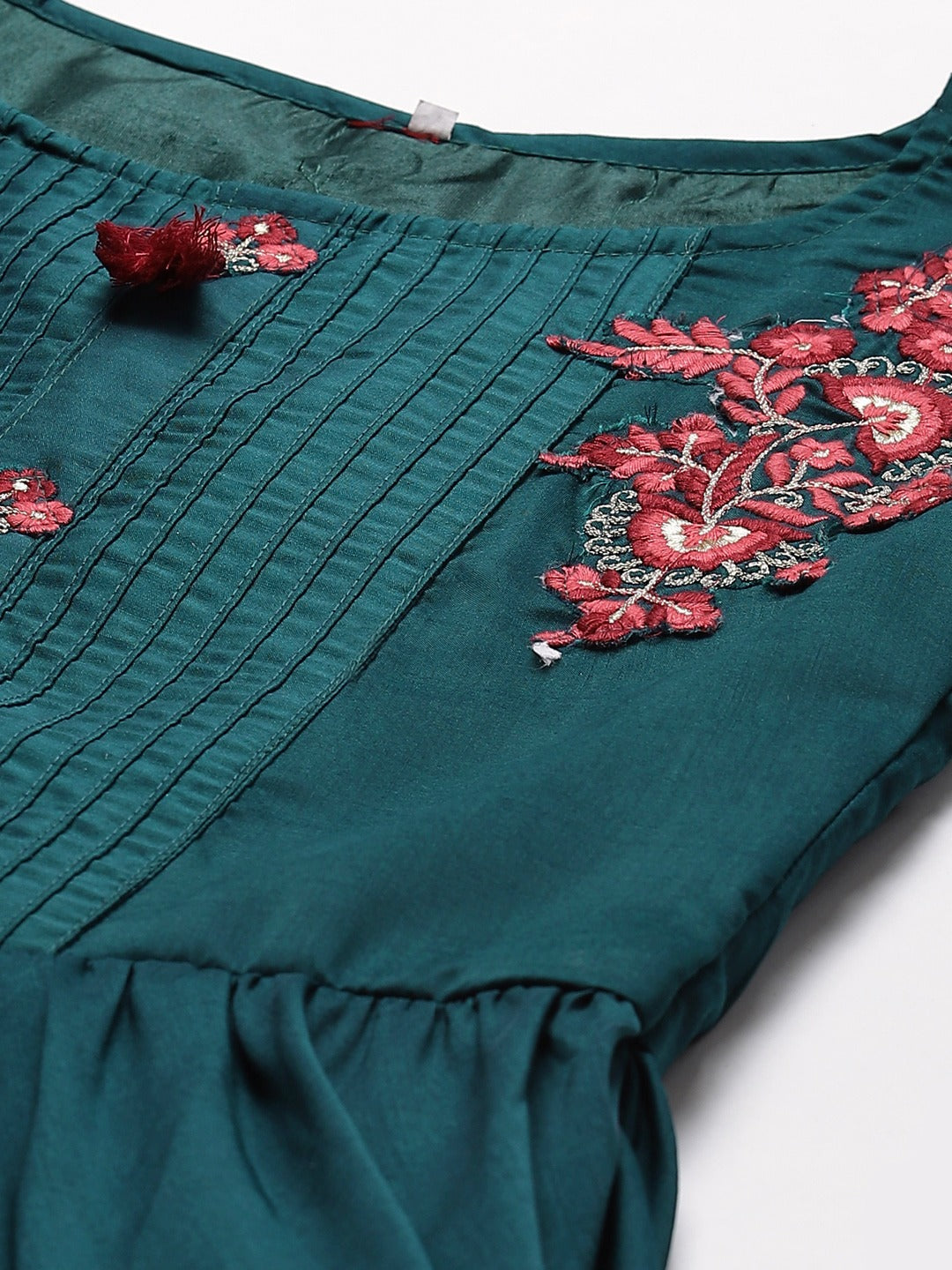 Made to Measure Thread Embroidered Peplum Kurta with Bell Sleeves & Harrem Pants