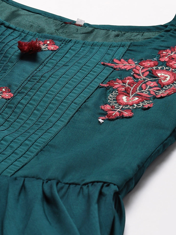 Made to Measure Thread Embroidered Peplum Kurta with Bell Sleeves & Harrem Pants