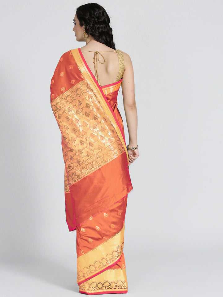 Banarasi Silk Peach Saree with Gold Zari Weaving