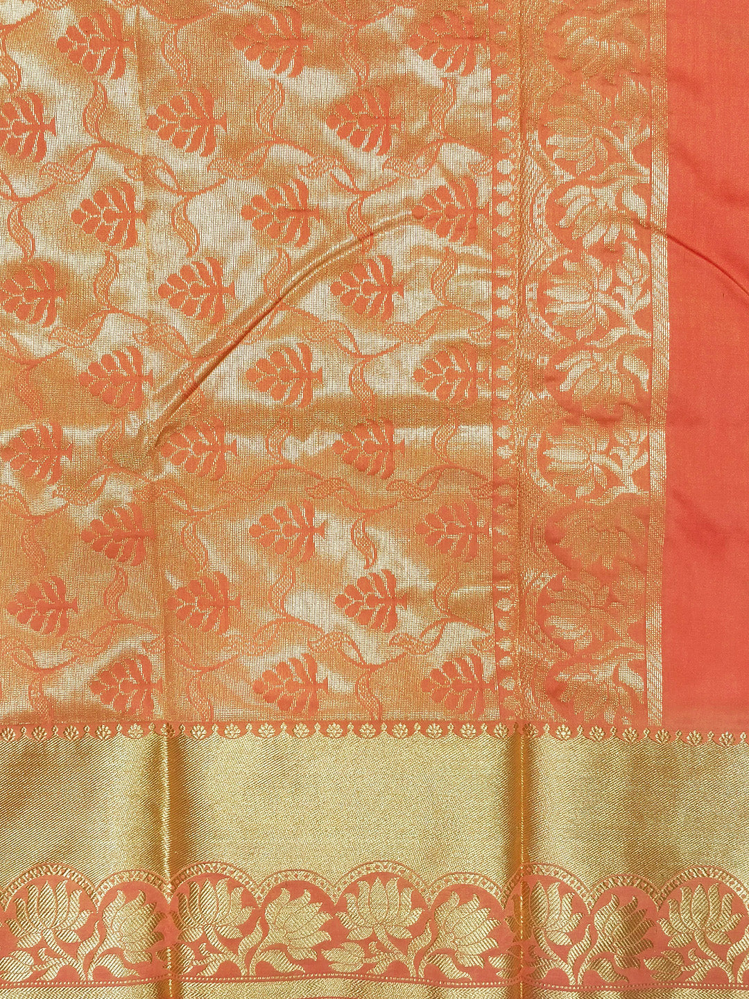 Banarasi Silk Peach Saree with Gold Zari Weaving