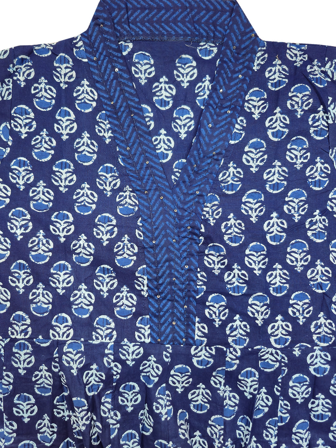 Navy Blue Floral Print Sequins Anarkali Kurta Palazzo Dupatta Set