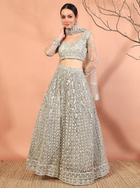 Chhabra 555 Nude Grey Resham Aari Embroidery and Mirror Work Choli Lehenga Set & Embellished Dupatta