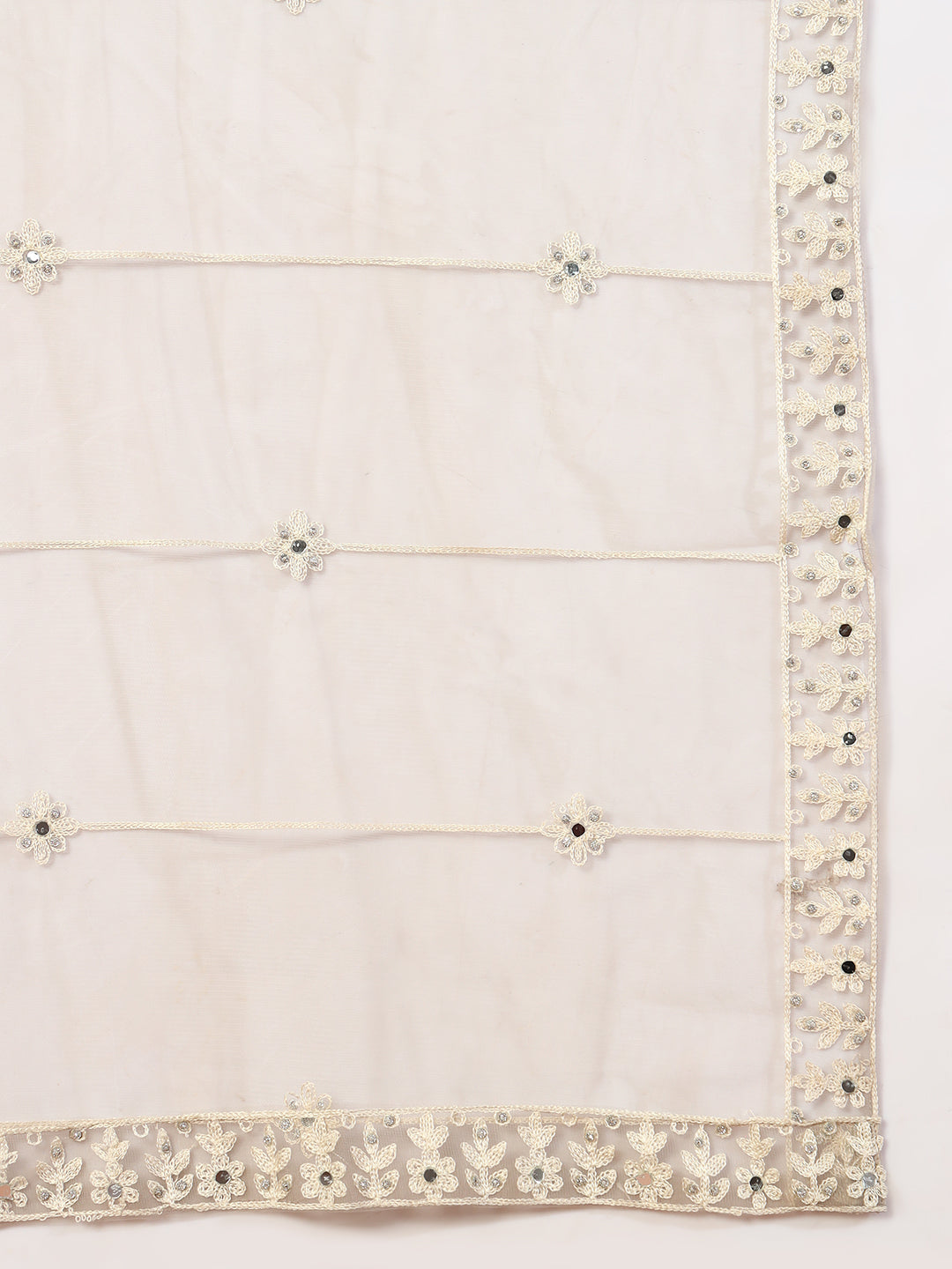 Nude Grey Resham Aari Embroidery and Mirror Work Choli Lehenga Set & Embellished Dupatta