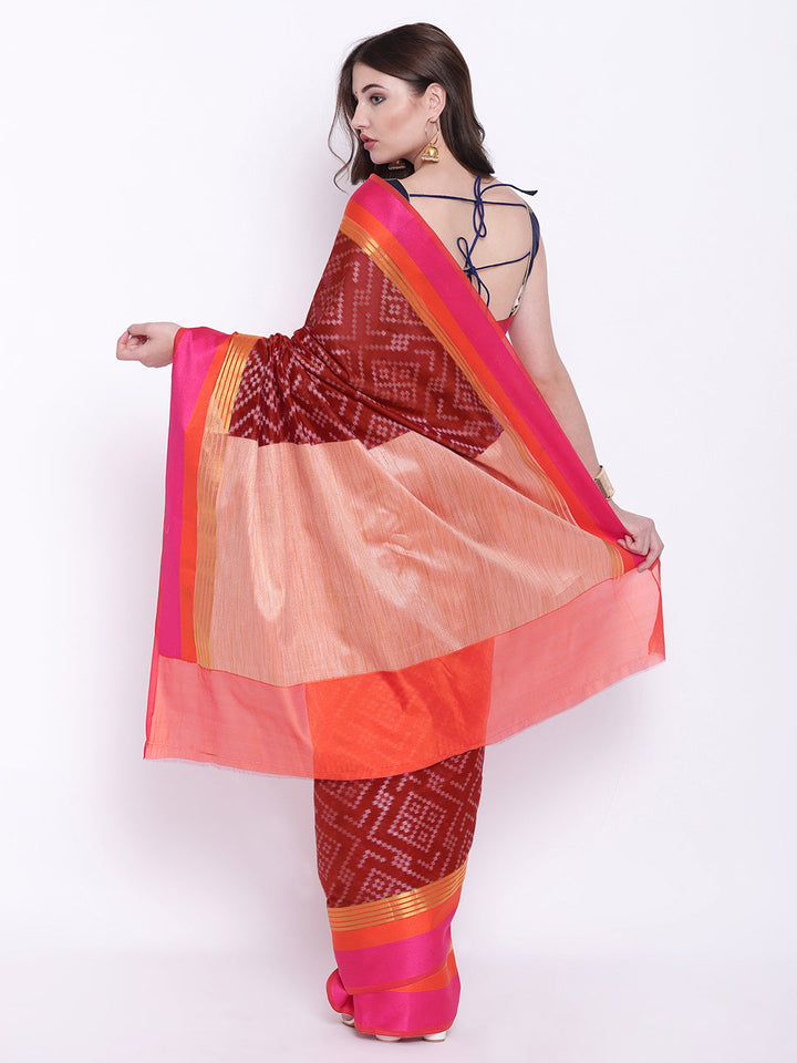 Banarasi Silk Saree with Geometrical Weaving and Multicolor Stripes