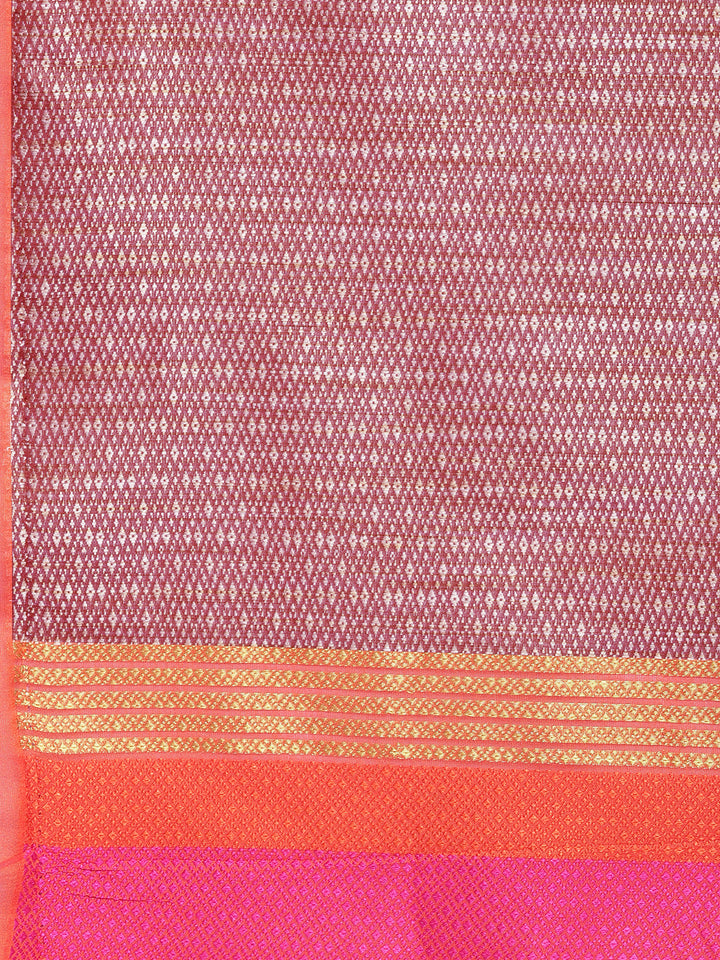 Banarasi Silk Saree with Geometrical Weaving and Multicolor Stripes