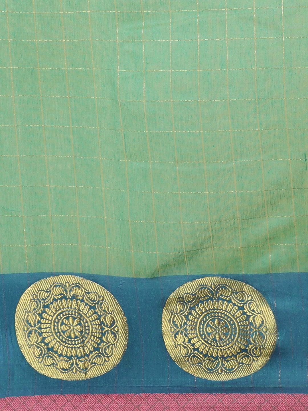 Banarasi Chanderi Checkered Saree with Geometrical Gold Zari Motifs in multicolor Border