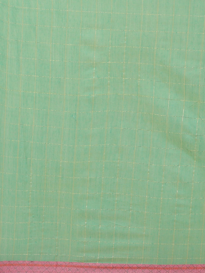 Banarasi Chanderi Checkered Saree with Geometrical Gold Zari Motifs in multicolor Border