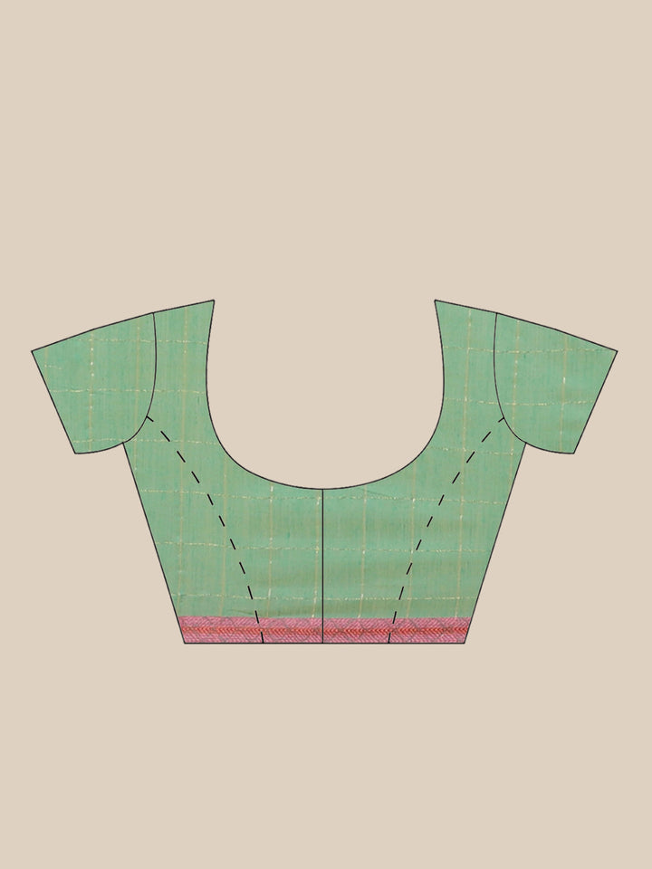 Banarasi Chanderi Checkered Saree with Geometrical Gold Zari Motifs in multicolor Border