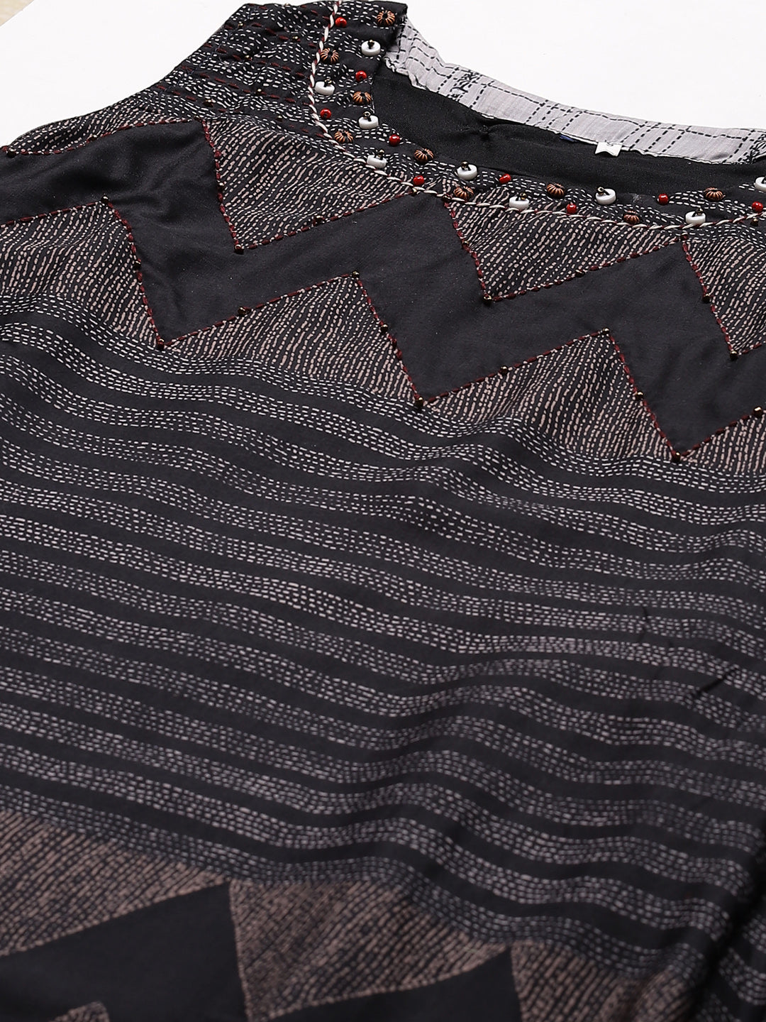 Made to Measure Flared Paneled Dress with Geometrical Prints and Resham Embroidery