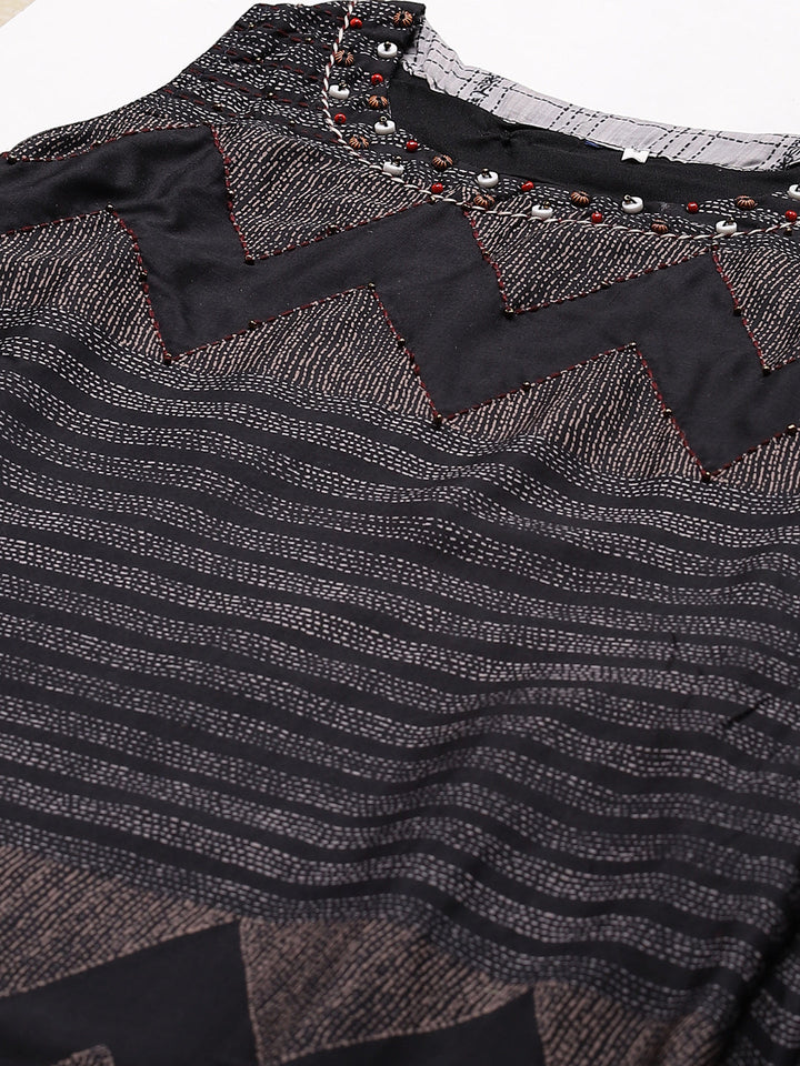 Made to Measure Flared Paneled Dress with Geometrical Prints and Resham Embroidery