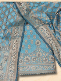 Chhabra 555 Banarasi Silk Dress Material with Scalloped Floral Motifs & Jaal pattern Jhallar Dupatta