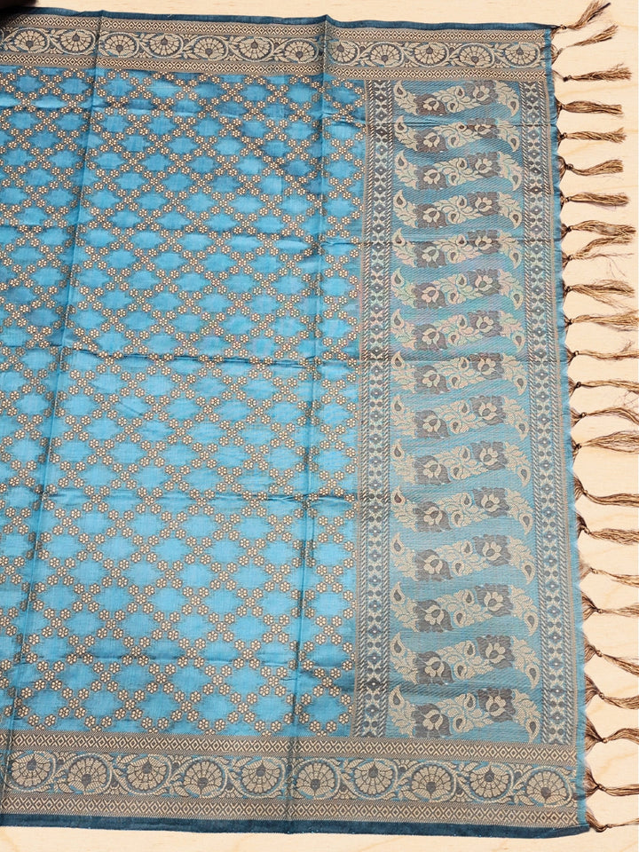 Banarasi Silk Dress Material with Scalloped Floral Motifs & Jaal pattern Jhallar Dupatta