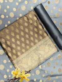 Banarasi Silk Colorblocked Dress Material with Paisley Zari Weaving & Jhalar Dupatta