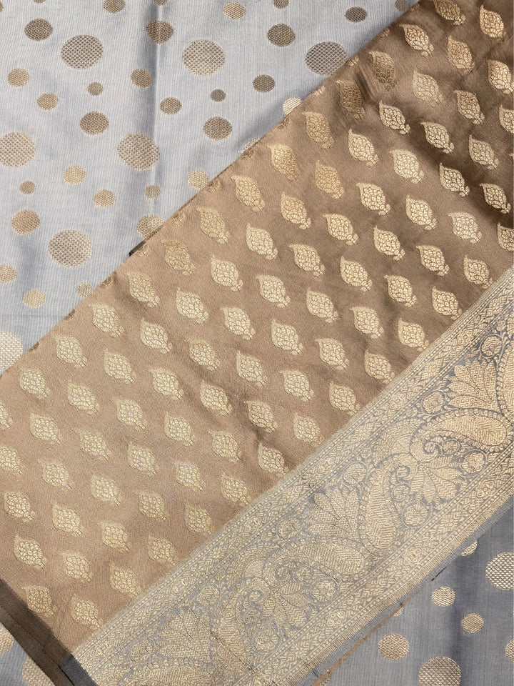 Banarasi Silk Colorblocked Dress Material with Paisley Zari Weaving & Jhalar Dupatta