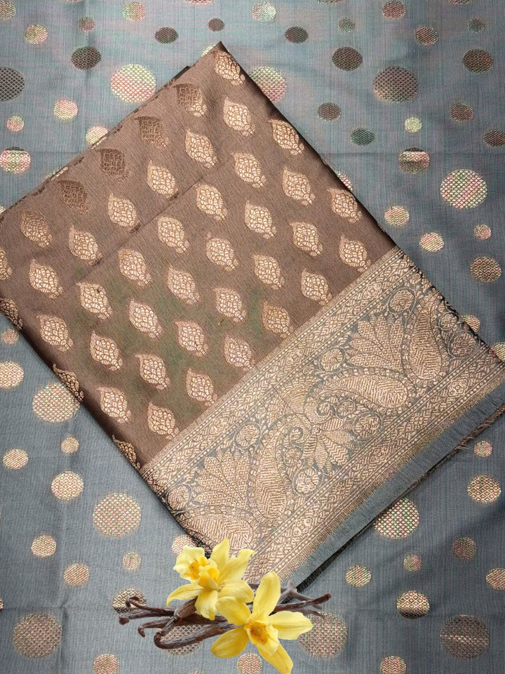 Banarasi Silk Colorblocked Dress Material with Paisley Zari Weaving & Jhalar Dupatta