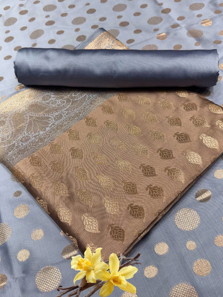 Banarasi Silk Colorblocked Dress Material with Paisley Zari Weaving & Jhalar Dupatta