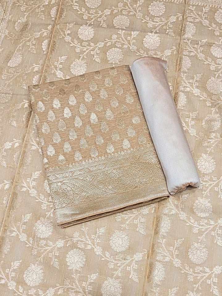Chhabra 555 Banarasi Handloom Jute Silk Dress Material with Slub Weave & Tasseled Dupatta